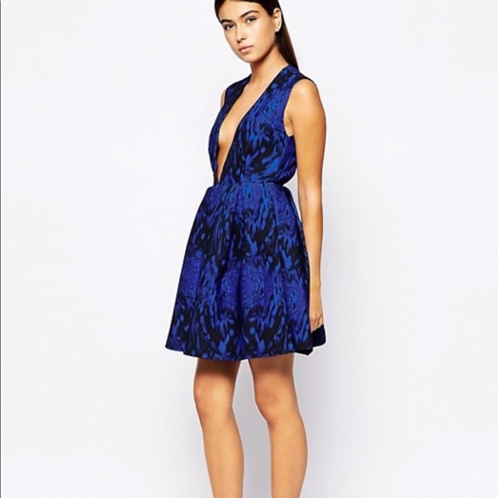 NEW • AQ AQ • Plunge Mini Skater Dress Blue 4